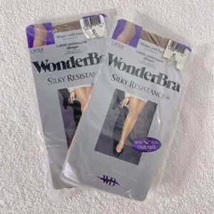 Wonderbra Silky Resistance Tights In Mink Vision W Shaper Lace Reinforced Toe x2